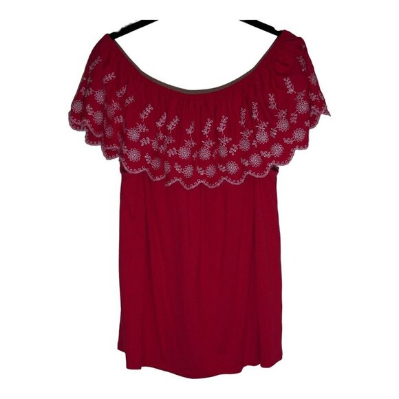 Adrianna Papell Pink Embroidered Off Shoulder Flutter Sleeve Shirt Top Medium M - Picture 4 of 4